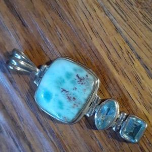 Large Dominican Larimar Pendant Sterling Silver